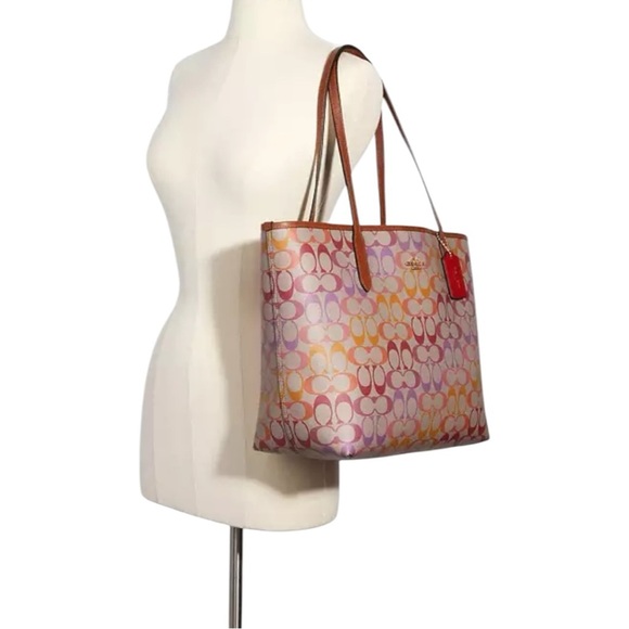 Coach City Tote Rainbow Signature Canvas purse NWT khaki/ multi Redwood - Picture 13 of 16